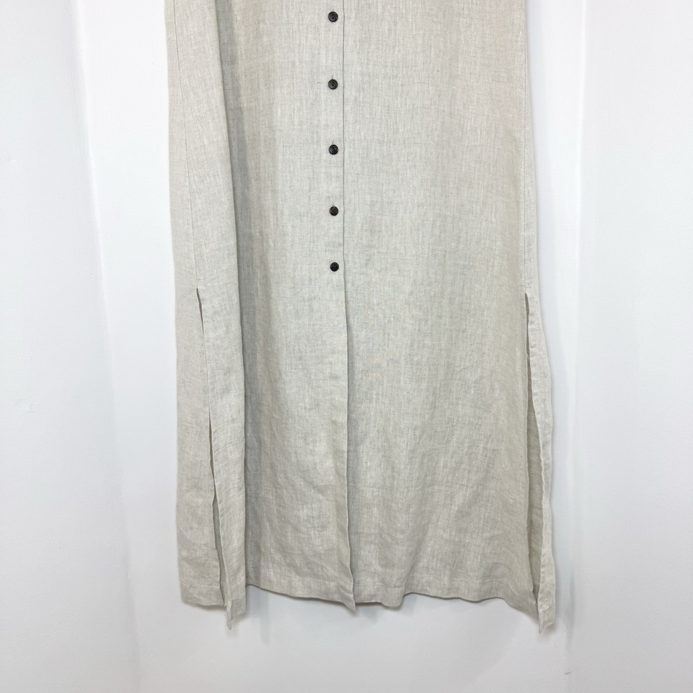Vintage 100% Linen Maxi Shirt Dress M Sleeveless Minimalist Button Front Neutral - Picture 3 of 13